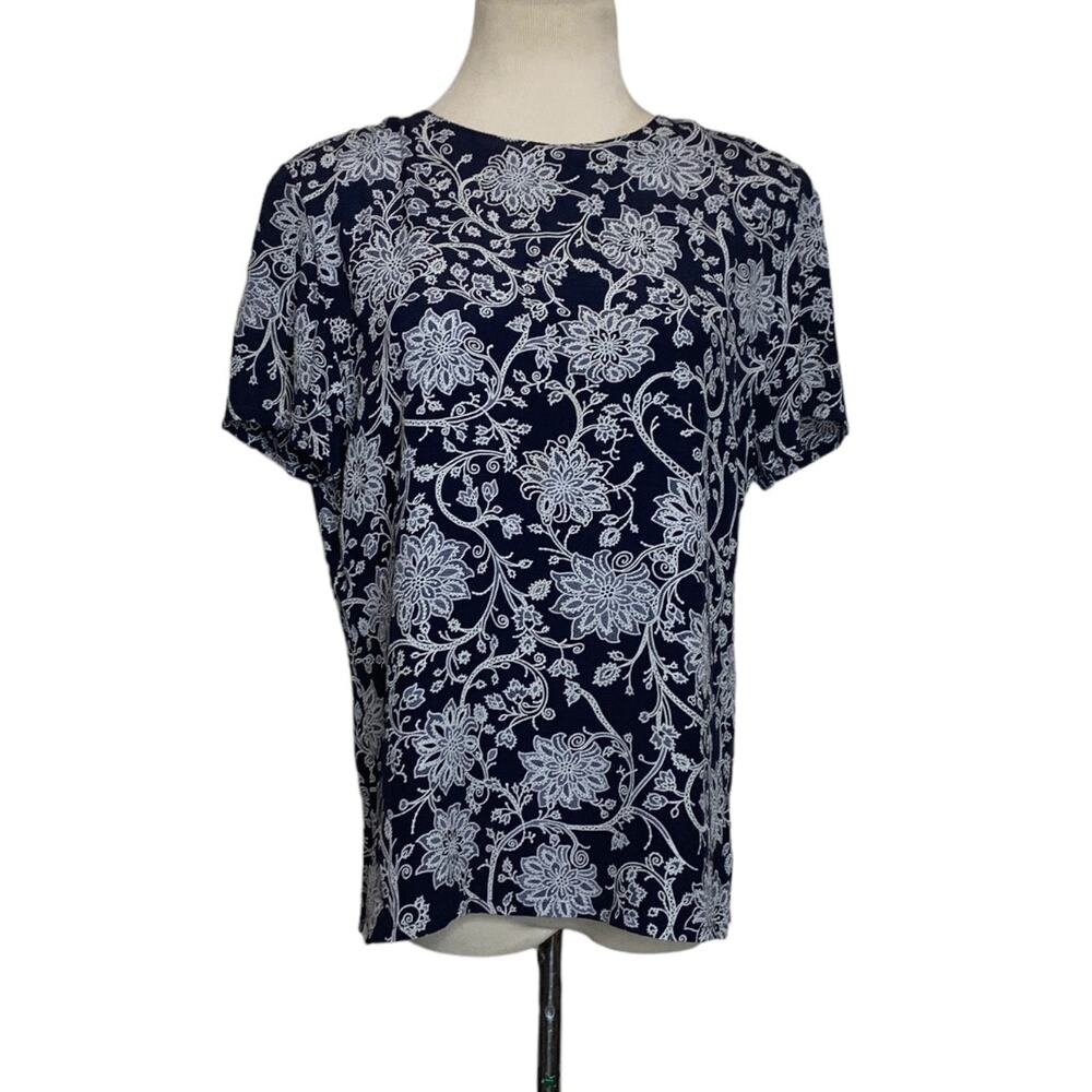 Gianni black white floral short sleeves padded blouse size 8